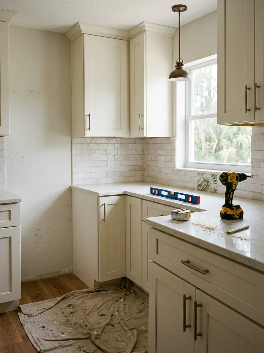 Remodeled kitchen with new cabinets and countertops in a Central Florida home
