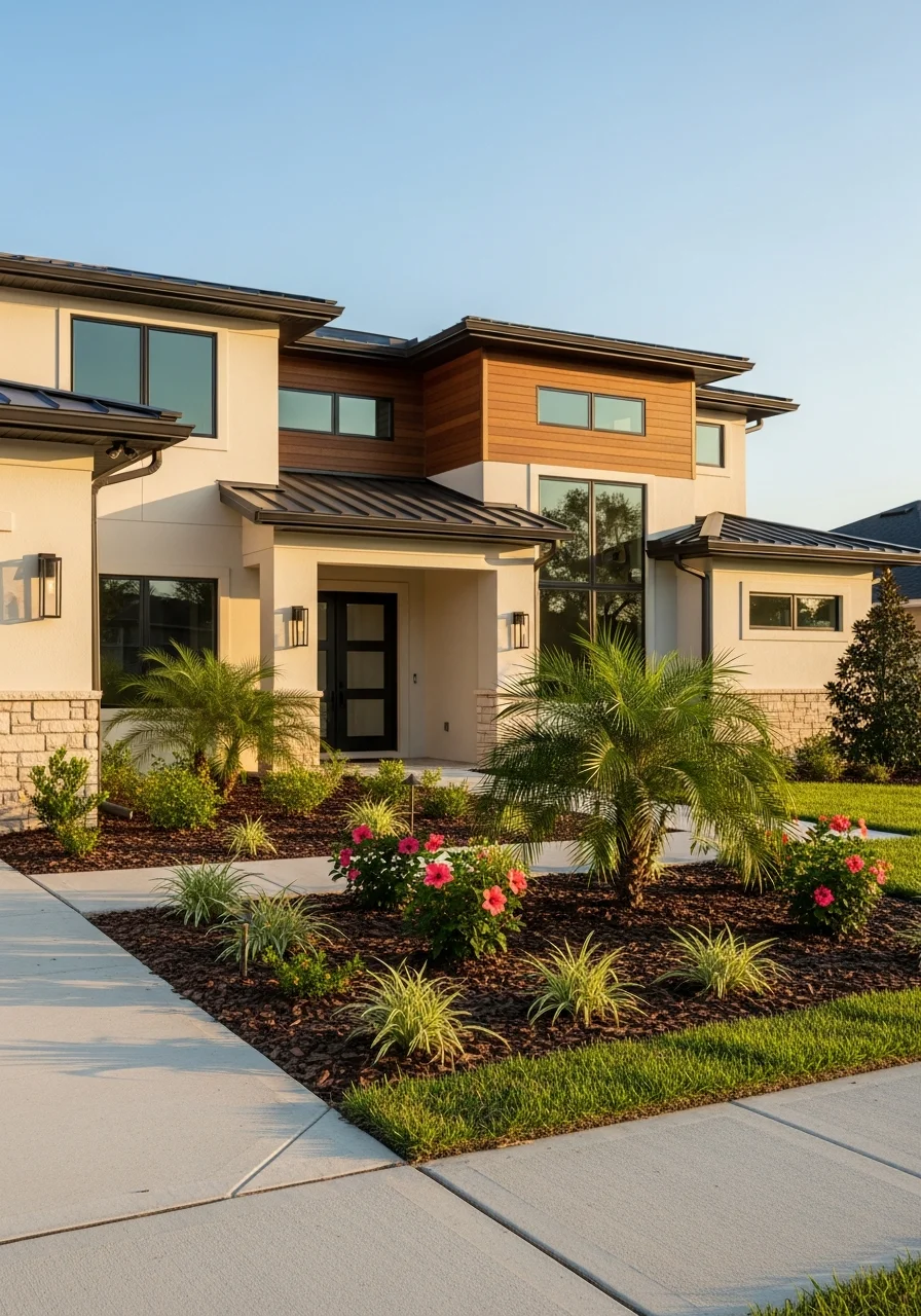 Portrait-style shot of a completed Orlando residential property with contemporary design and landscaping.