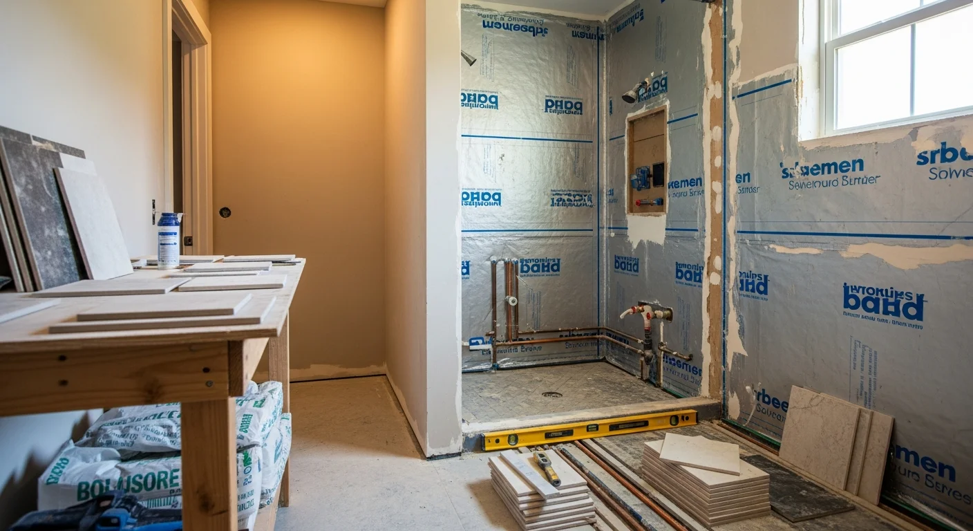 Newly renovated bathroom in a Polk County, FL home featuring fresh tile work, a modern vanity, and an updated walk-in shower. The finished space shows clean grout lines, updated lighting, and moisture-resistant wall finishes suited for Florida's humid climate.