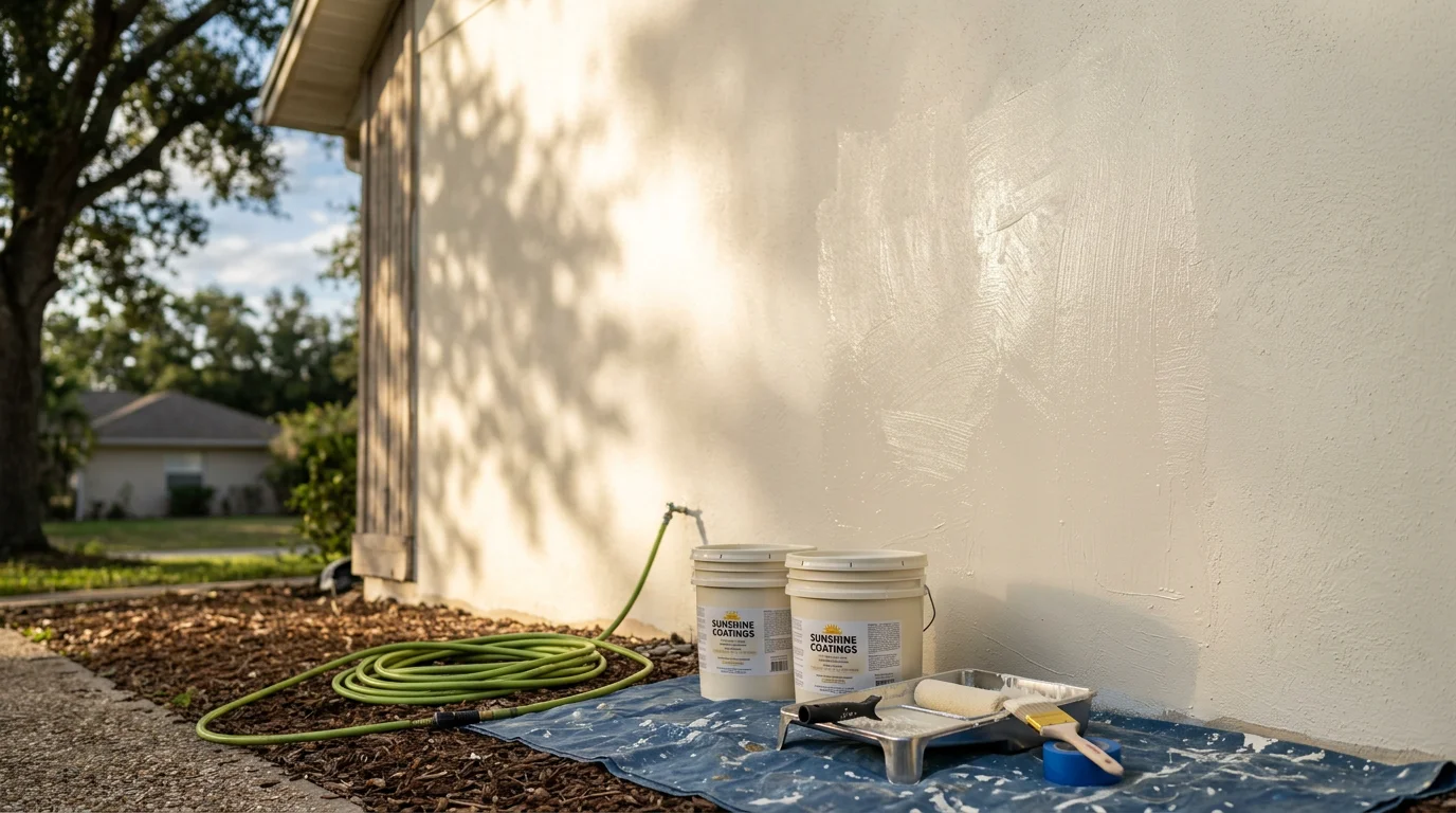 Freshly painted single-family home exterior in Polk County, Florida, showing clean siding and trim with no visible peeling or mildew. The finished surface reflects a smooth, even coat suited to Central Florida's humid climate.
