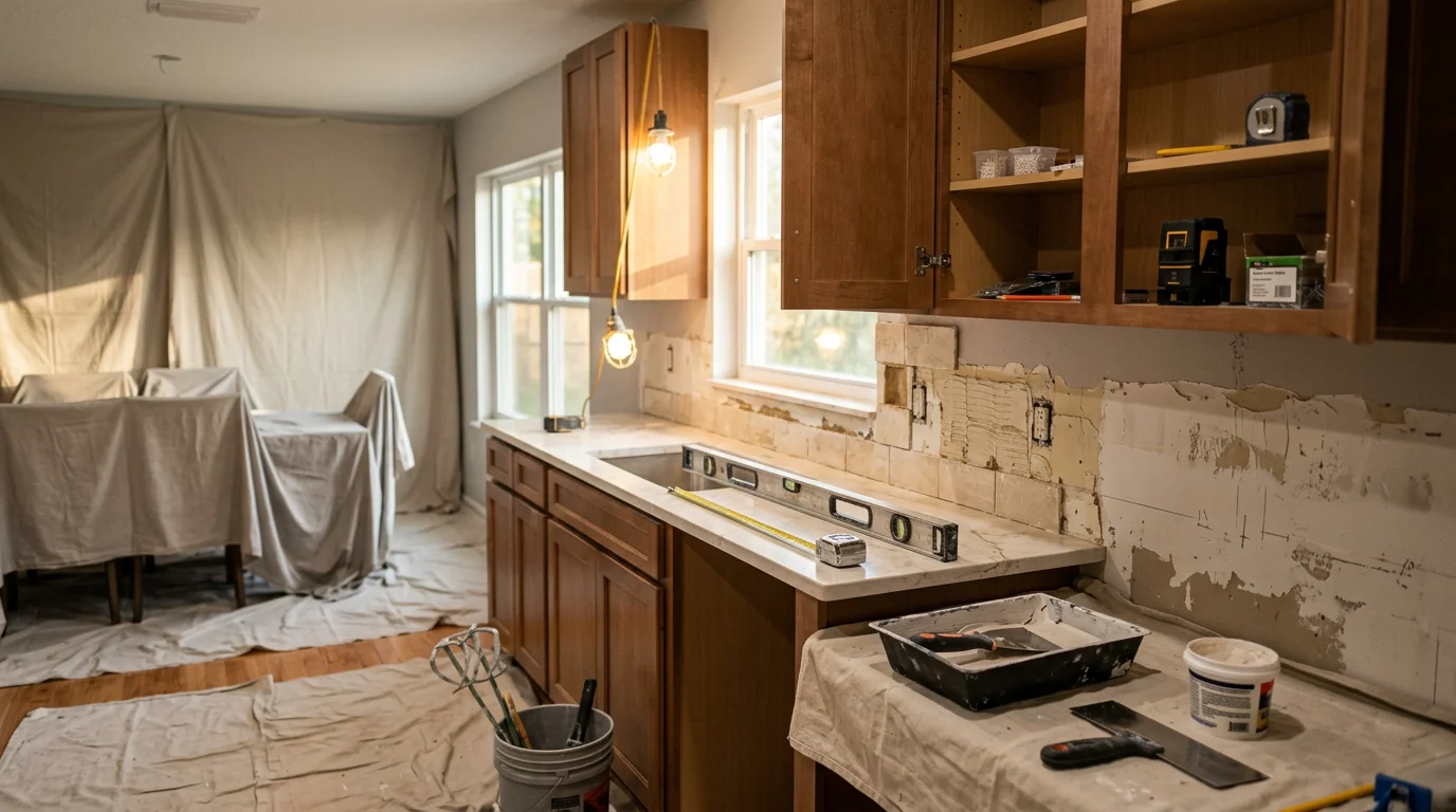 Remodeled kitchen interior in a Polk County, FL home showing updated cabinetry, countertops, and open layout. Work completed by KDC Complete Construction, a general contractor serving Lakeland, Winter Haven, and surrounding areas.